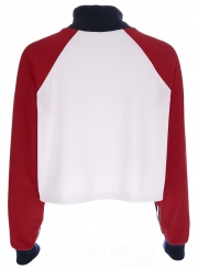 Red Casual Letters Print Long Sleeve Crop Top Loose Sweatshirt With Zip