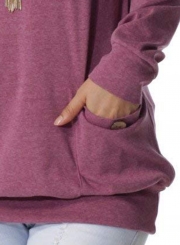 Purple Casual High Neck Long Sleeve Slim Pullover Sweatshirt With Pockets