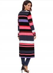 Casual Striped Long Sleeve Open Front Slim Long Cardigan