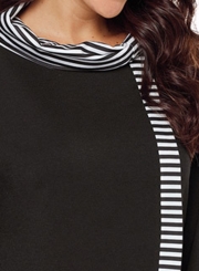 Black Casual Striped Cowl Neck Long Sleeve Irregular Sweatshirt With Pockets