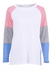 Color Block Long Sleeve Loose Fit Pullover Shirts Tops