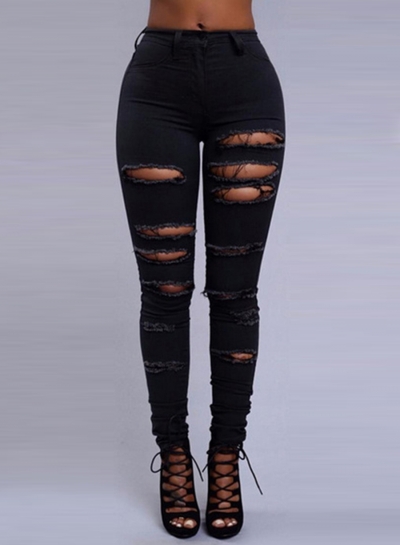 Skinny Destroyed Ripped Hole Denim Pants Stretch Pencil Jeans lonhooker.com