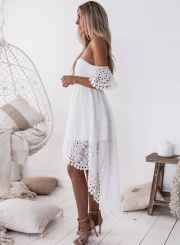 Spaghetti Strap Off Shoulder High Waist Lace Hollow Out High Low Dress