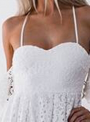 Spaghetti Strap Off Shoulder High Waist Lace Hollow Out High Low Dress