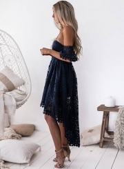 Spaghetti Strap Off Shoulder High Waist Lace Hollow Out High Low Dress