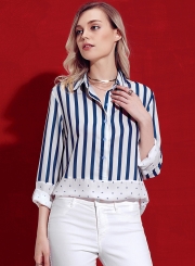 White Striped Long Sleeve Turn-Down Collar Button Down Shirt