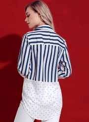 White Striped Long Sleeve Turn-Down Collar Button Down Shirt