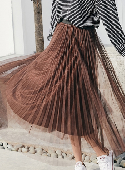 Mesh Tulle Pleated Skirt zecalaba.com