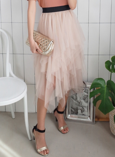 Irregular Layered Mesh Tulle  A-Line Skirt