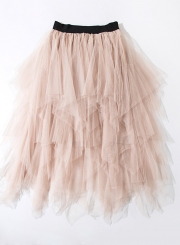 Irregular Layered Mesh Tulle  A-Line Skirt