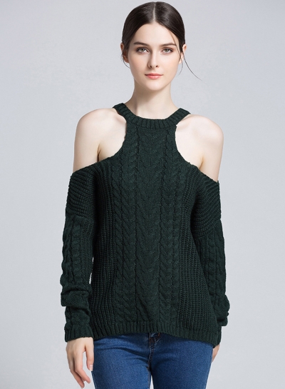 Deep Dreen Off Shoulder Round Neck Long Sleeve Loose Solid Color Sweater zecalaba.com