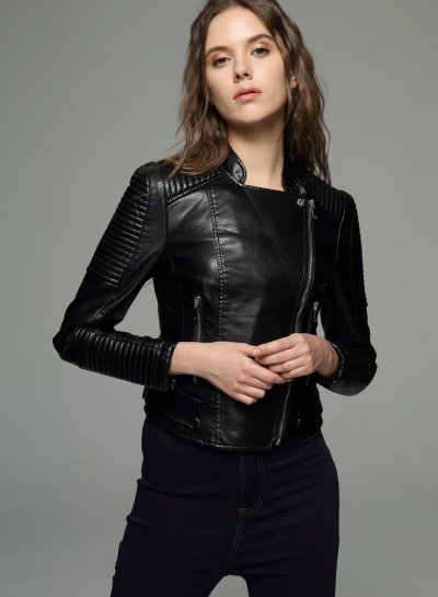 Biker Moto PU Leather Jacket For Women