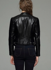 Biker Moto PU Leather Jacket For Women