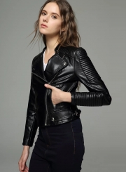 Biker Moto PU Leather Jacket For Women