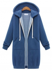 Solid Long Sleeve Full Zip Hooded Coat