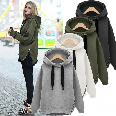 Loose Drawstring Plush Long Sleeve Hoodie