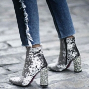 Velvet High Heel Ankle Boots