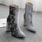 Velvet High Heel Ankle Boots