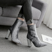 Velvet High Heel Ankle Boots