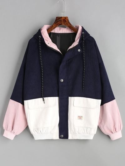 Hooded Color Block Corduroy Jacket YOYOTSHOP.com