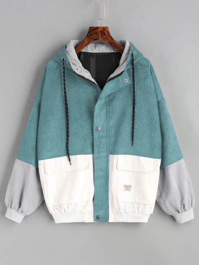 Hooded Color Block Corduroy Jacket YOYOTSHOP.com