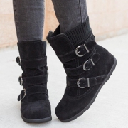 All Season Adjustable Buckle Low Heel Faux Suede Boots