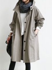 Oversize Hooded Flap Pocket Plain Long-line Coat