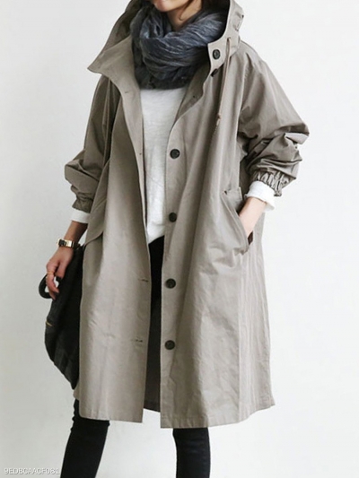 Oversize Hooded Flap Pocket Plain Long-line Coat zecalaba.com