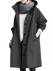 Oversize Hooded Flap Pocket Plain Long-line Coat