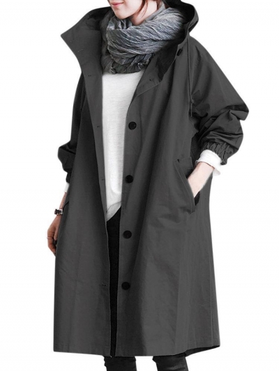 Oversize Hooded Flap Pocket Plain Long-line Coat zecalaba.com