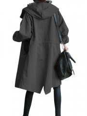 Oversize Hooded Flap Pocket Plain Long-line Coat