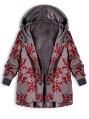 Casual Floral Pockets Long Sleeve Zipper Coat