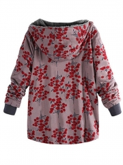 Casual Floral Pockets Long Sleeve Zipper Coat