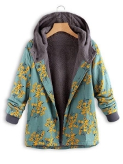 Casual Floral Pockets Long Sleeve Zipper Coat