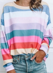 Fashion Rainbow Colourful Striped Casual Tops T-Shirt