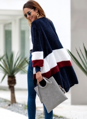 Autumn Winter Mid-length Color Block Cardigan Plush Coat