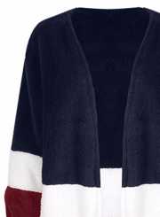 Autumn Winter Mid-length Color Block Cardigan Plush Coat