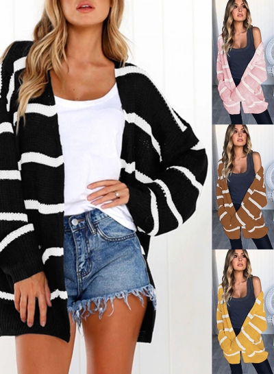 Fashion Striped Pocket Cardigan sweater zecalaba.com