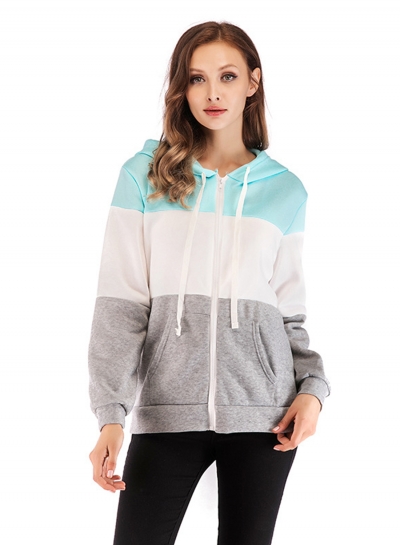 Three Color Block Long Sleeve Zipper Hooded Sweatshirt zecalaba.com