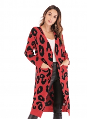 Leopard Printed Pocket Cardigan Sweater