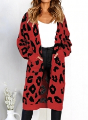 Leopard Printed Pocket Cardigan Sweater