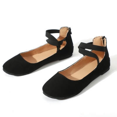 Plain Flat Velvet Ankle Strap Flats lonhooker.com