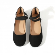 Plain Flat Velvet Ankle Strap Flats