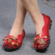 Genuine Leather Handmade Flower Loafers Soft Flat Casual Shoes