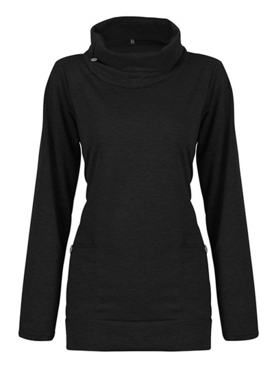 Casual High Neck Long Sleeve Slim Pullover Sweatshirt With Pockets zecalaba.com