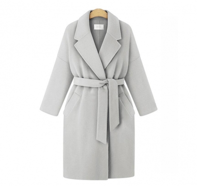 Winter Notched Lapel Knee Length Coat With Belt zecalaba.com