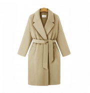 Winter Notched Lapel Knee Length Coat With Belt