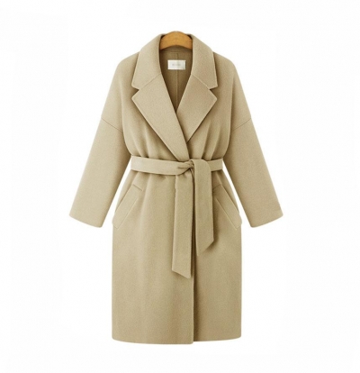 Winter Notched Lapel Knee Length Coat With Belt YOYOTSHOP.com