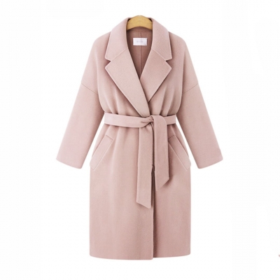 Winter Notched Lapel Knee Length Coat With Belt YOYOTSHOP.com