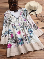 Floral Printed V-neck Long Sleeve Shirt